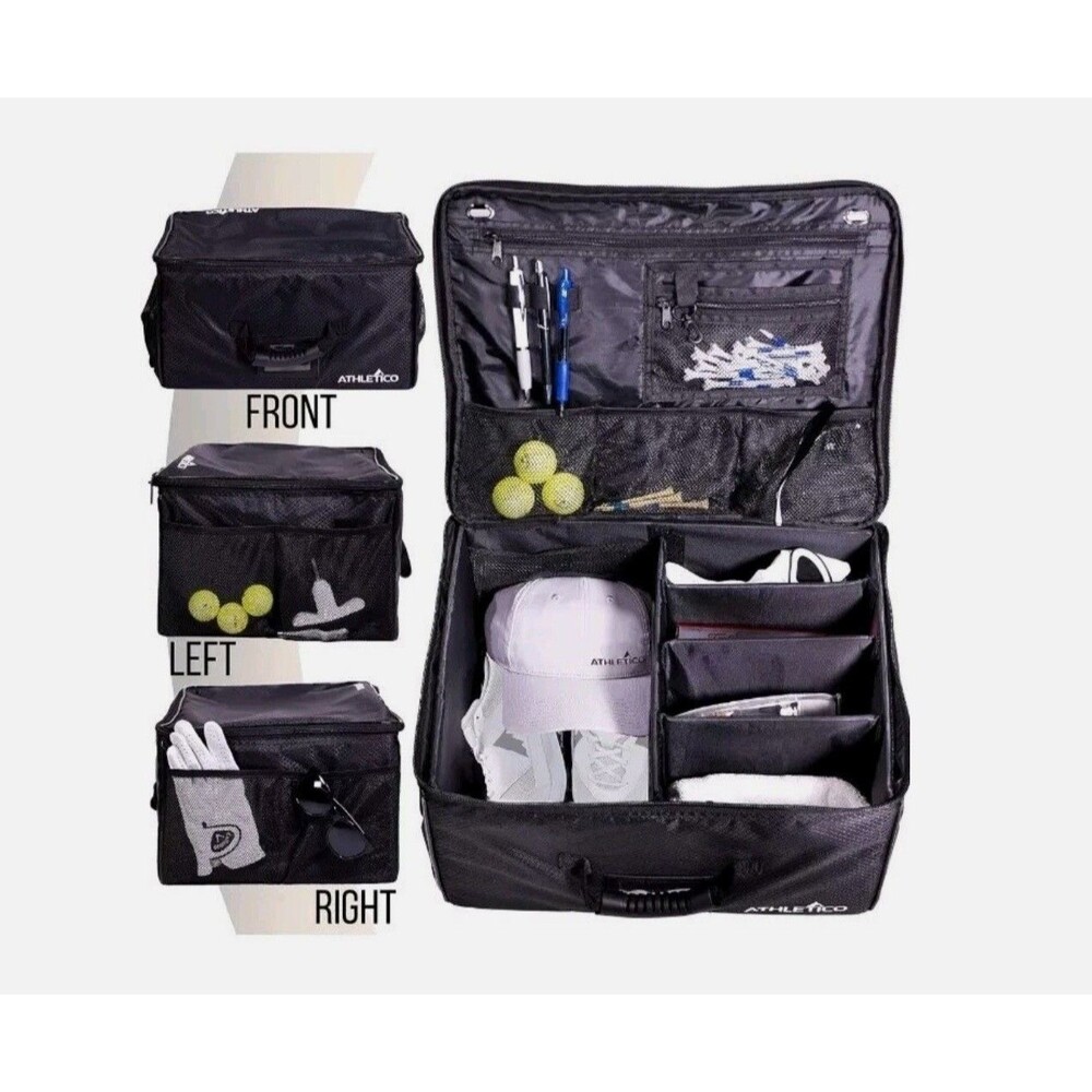 Athletico Golf Trunk Organizer Collapsible Car Locker w/ Dividers Black Storage